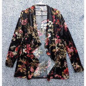 Rags & Couture Crushed Velvet Dark Floral Cardigan Size L Fairy Whimsigoth Black